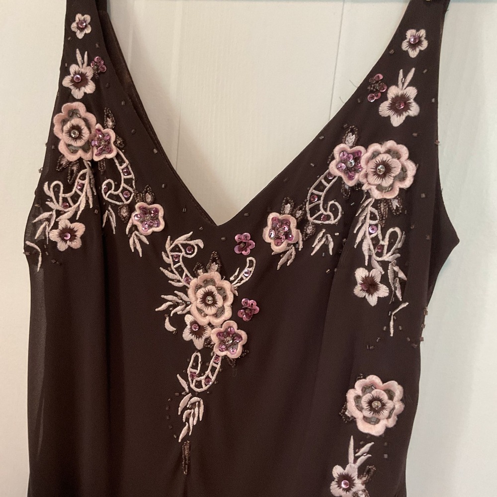 R&M Richards Gown Womens 6P Brown NWT Floral Embroidered Tulle Maxi Dress - Picture 5 of 10